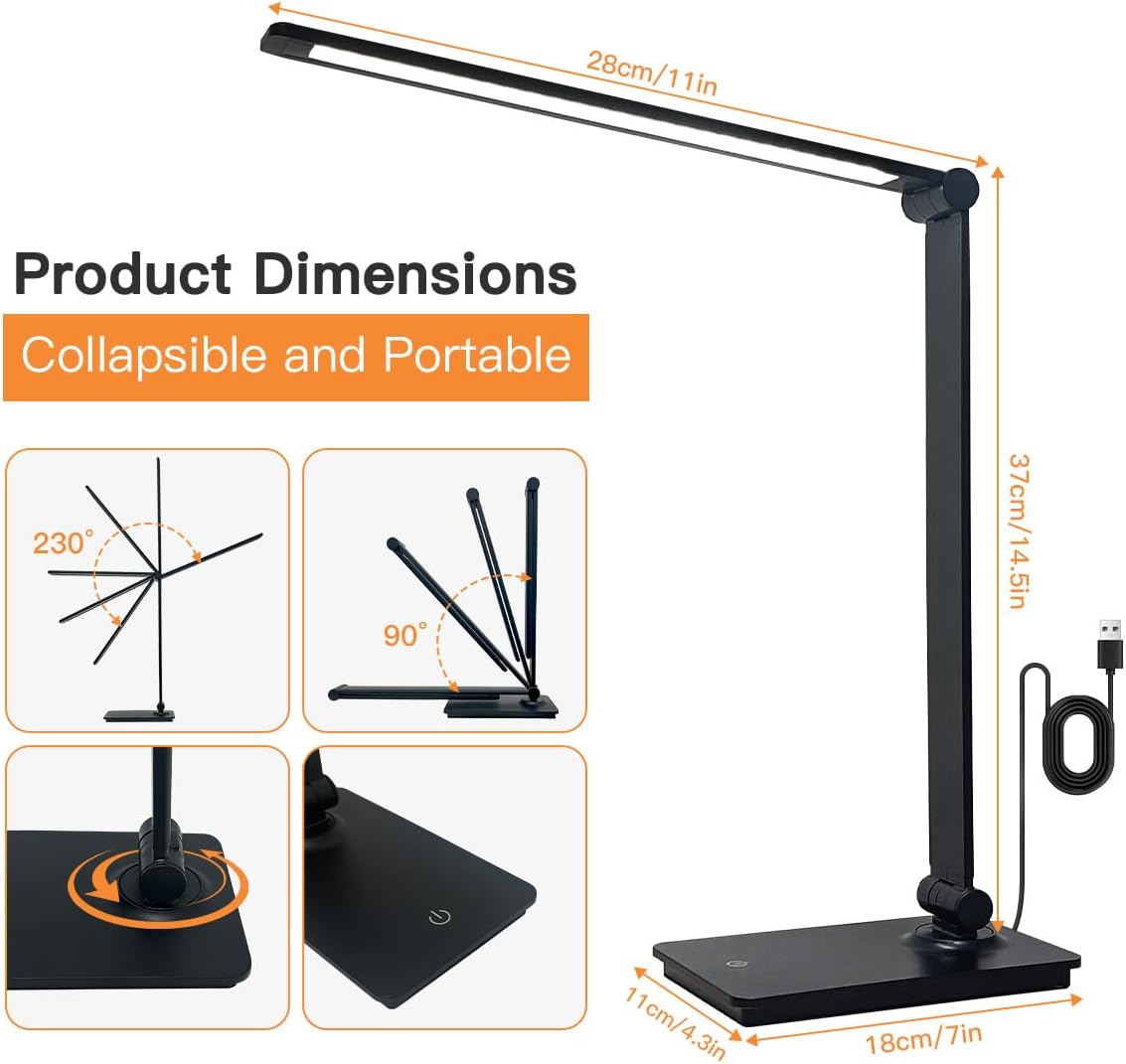 LUJOLUMIN LED Desk Lamp for Home Office, Bright Desk Light for Study, Dimmable Reading Lamp,700 Lumen, 3 Brightness Levels, Touch Control, LED Foldable Led Lamp for Kids