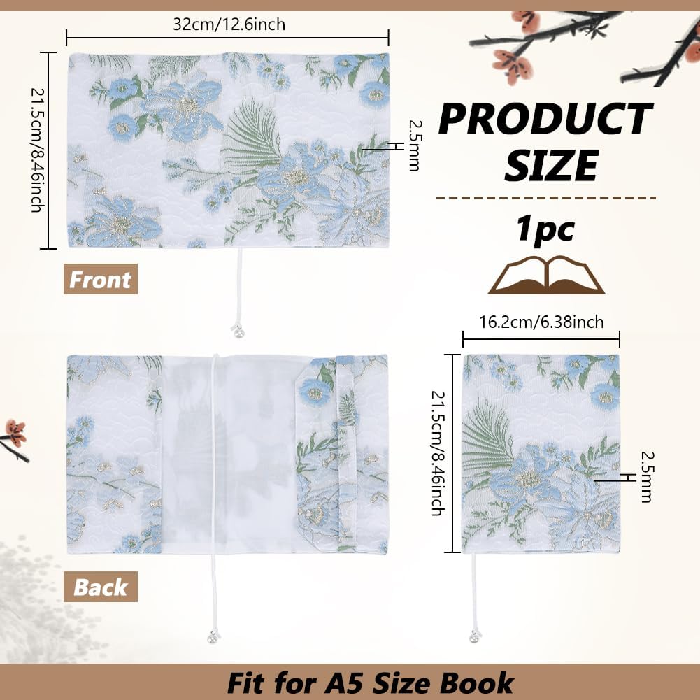 FINGERINSPIRE A5 Cloth Book Covers 8.46x6.37inch Light Blue Flower Pattern Fabric Book Protector Books Sleeves Cloth Books Protector for Notebooks Textbooks Bibles Novels Journals