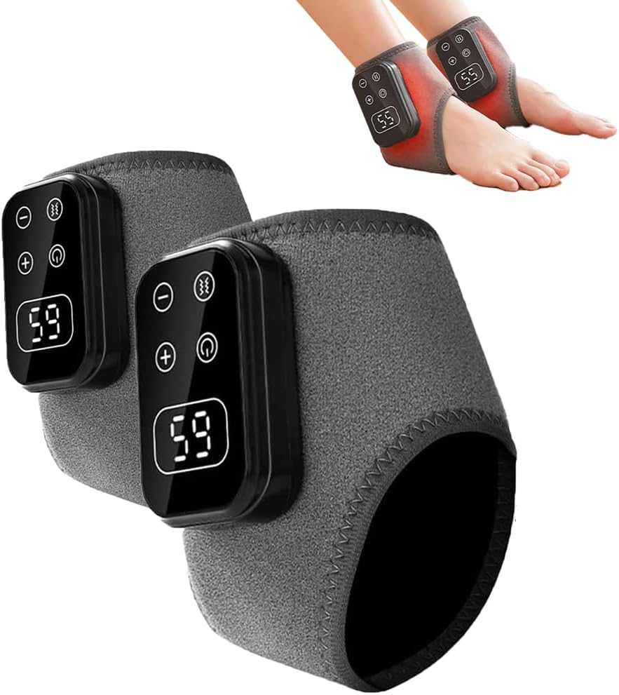 Foot Advanced Renew Triple Method Massager, with 5 Vibration Modes and 6 Heat Levels, Suitable for Reduce Fatigue and Plantar Fasciitis, Travel & Home Use（Grey 2pcs）