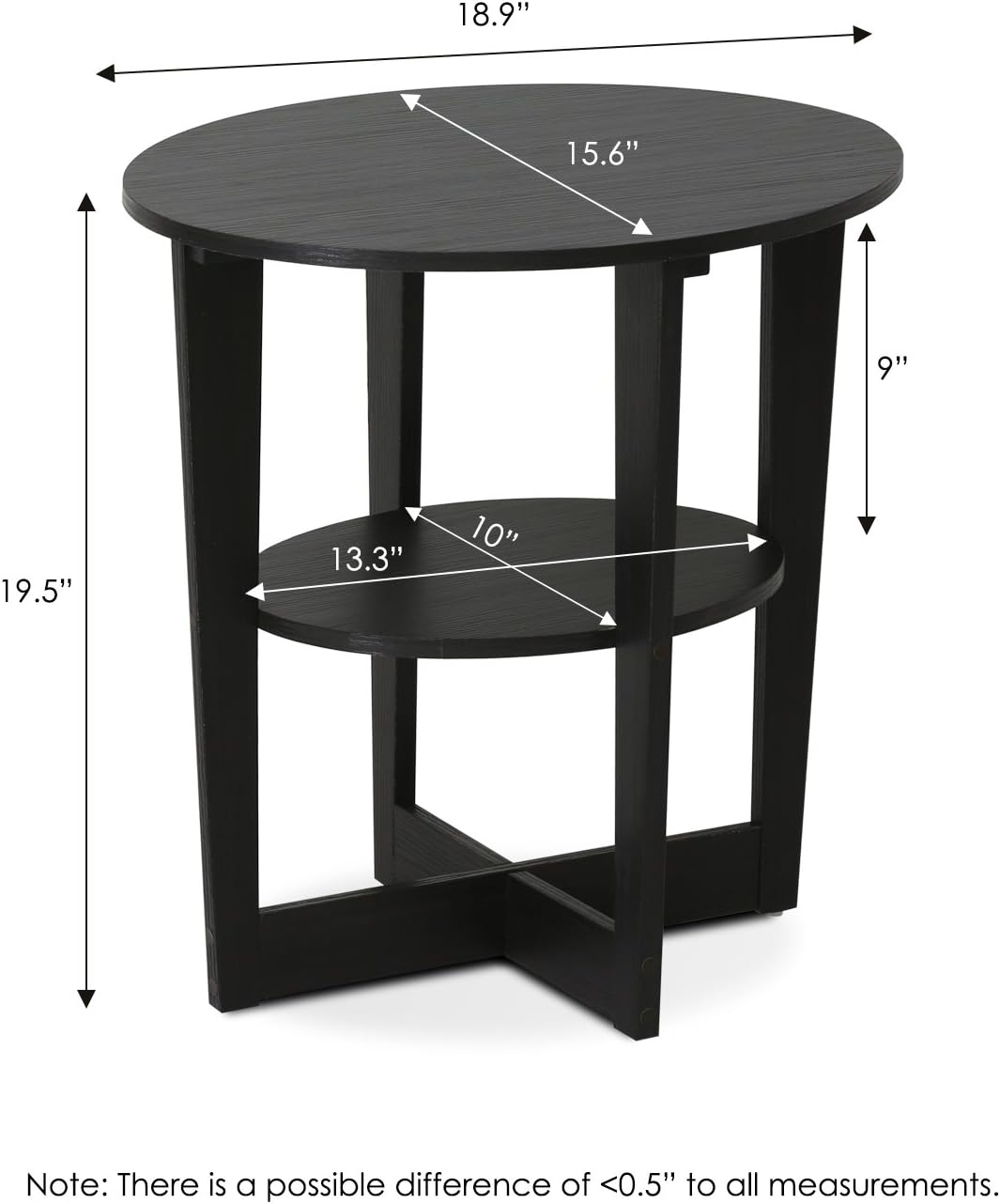 Furinno JAYA Side Table Set of 2, 2-Tier Round End Table with Oval Tabletop, Night Stand, Bedside Table with Open Shelf, for Living Room, Bedroom, Walnut