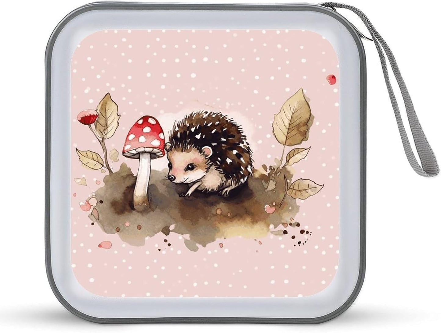 Hedgehog Watercolor Painting CD Case 40 Capacity Case Zipper CD Collection Bag with Handles Cover DVD Storage Hard Plastic DVD Disc Cases Storage Binder for Car Home Office Travel
