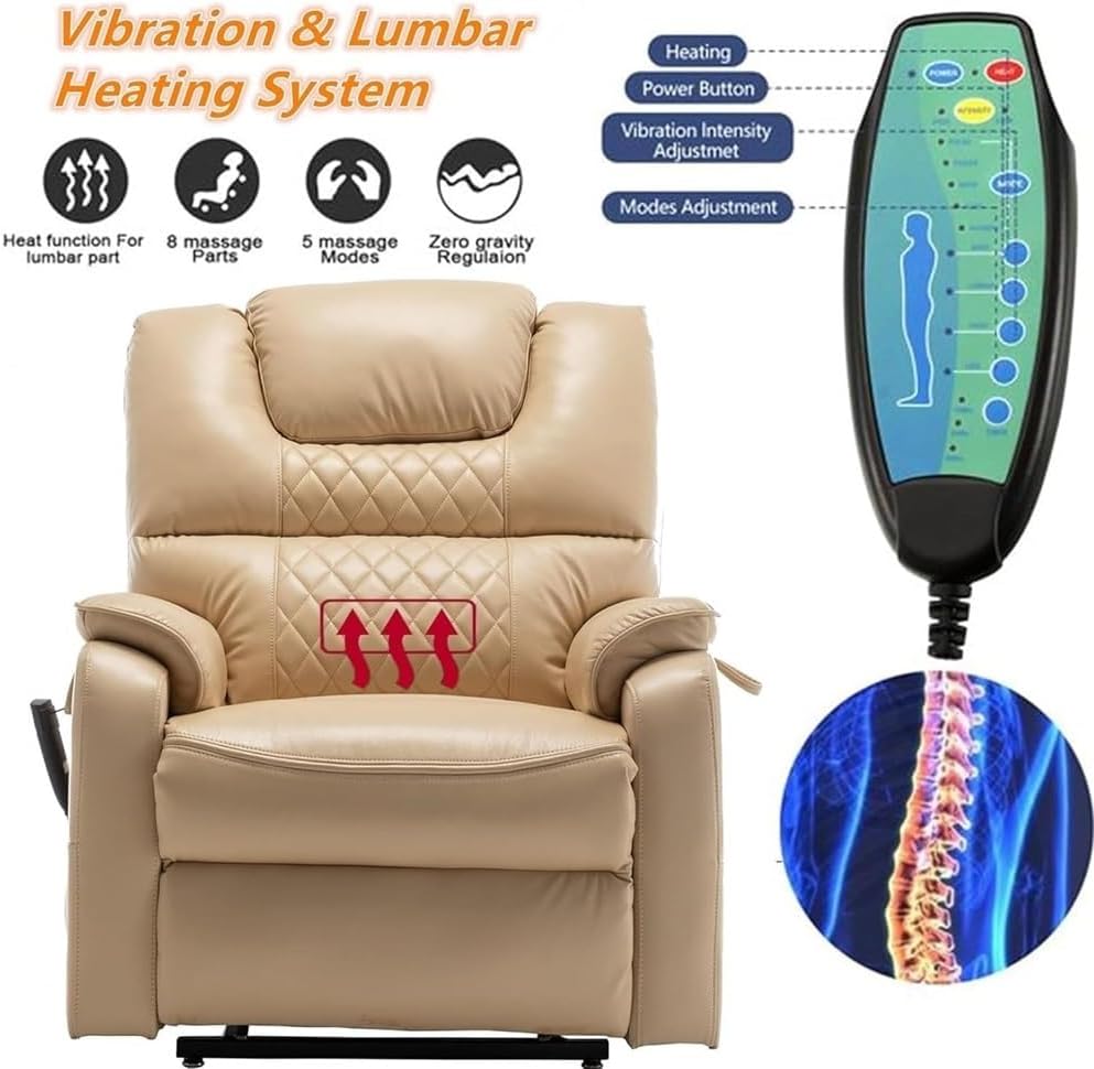 Dual Motor Electric Oversized Lift Recliner Chair with Heat and Massage Heavy Duty Lay Flat 180 Degree Power Reclining Sofa Chairs for Elderly Living Room