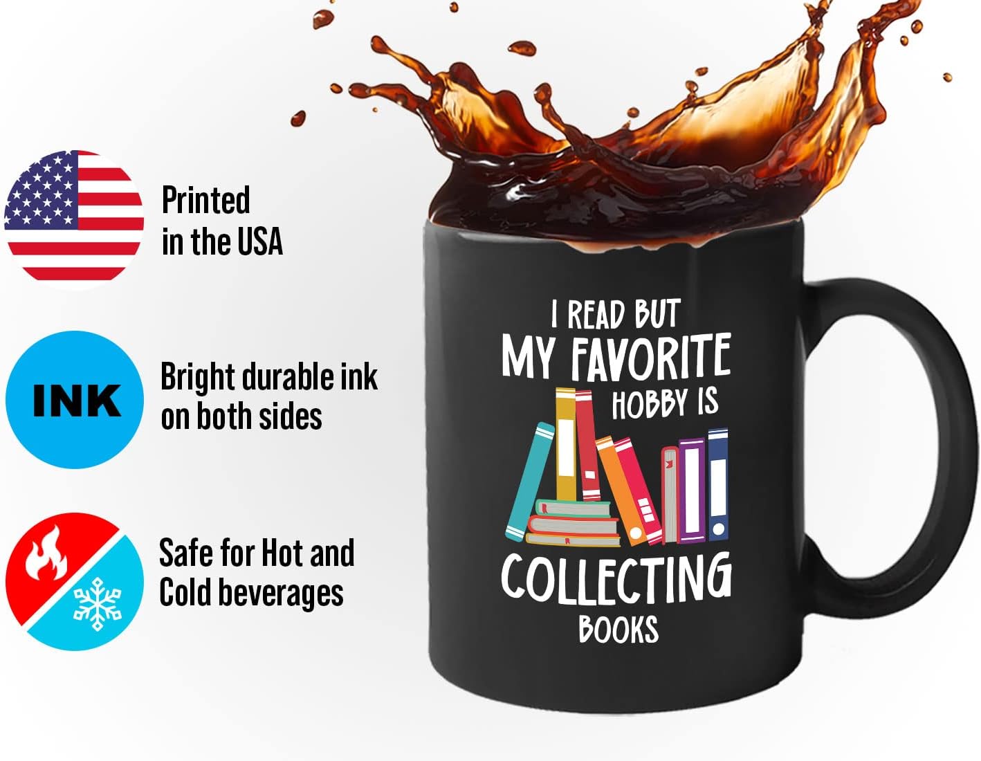 Bubble Hugs Book Lover Coffee Mug 11oz Black - Favorite Hobby Collecting Books - Reading Book Collector Reader Stack of Books Lover Bookish Novelist Librarian Writer