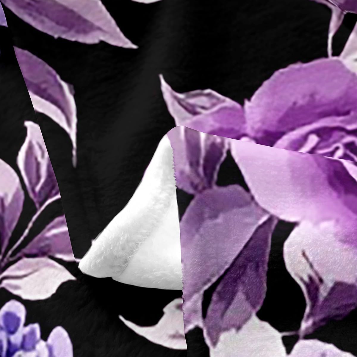 Erosebridal Rose Throw Blanket Twin, Exotic Purple Flower Floral Fleece Blanket for Bedroom Decor, Watercolor Botanical Flannel Blanket, Vintage Garden Leaf Fuzzy Blanket, Soft