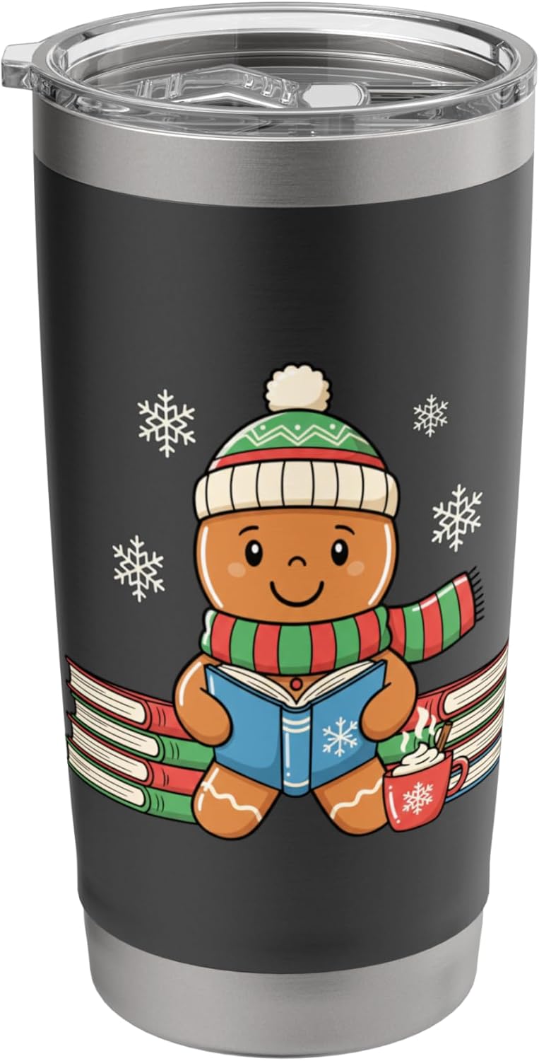 Gingerbread Reading Kids Christmas Book Lover Holiday Cozy Stainless Steel Insulated Tumbler