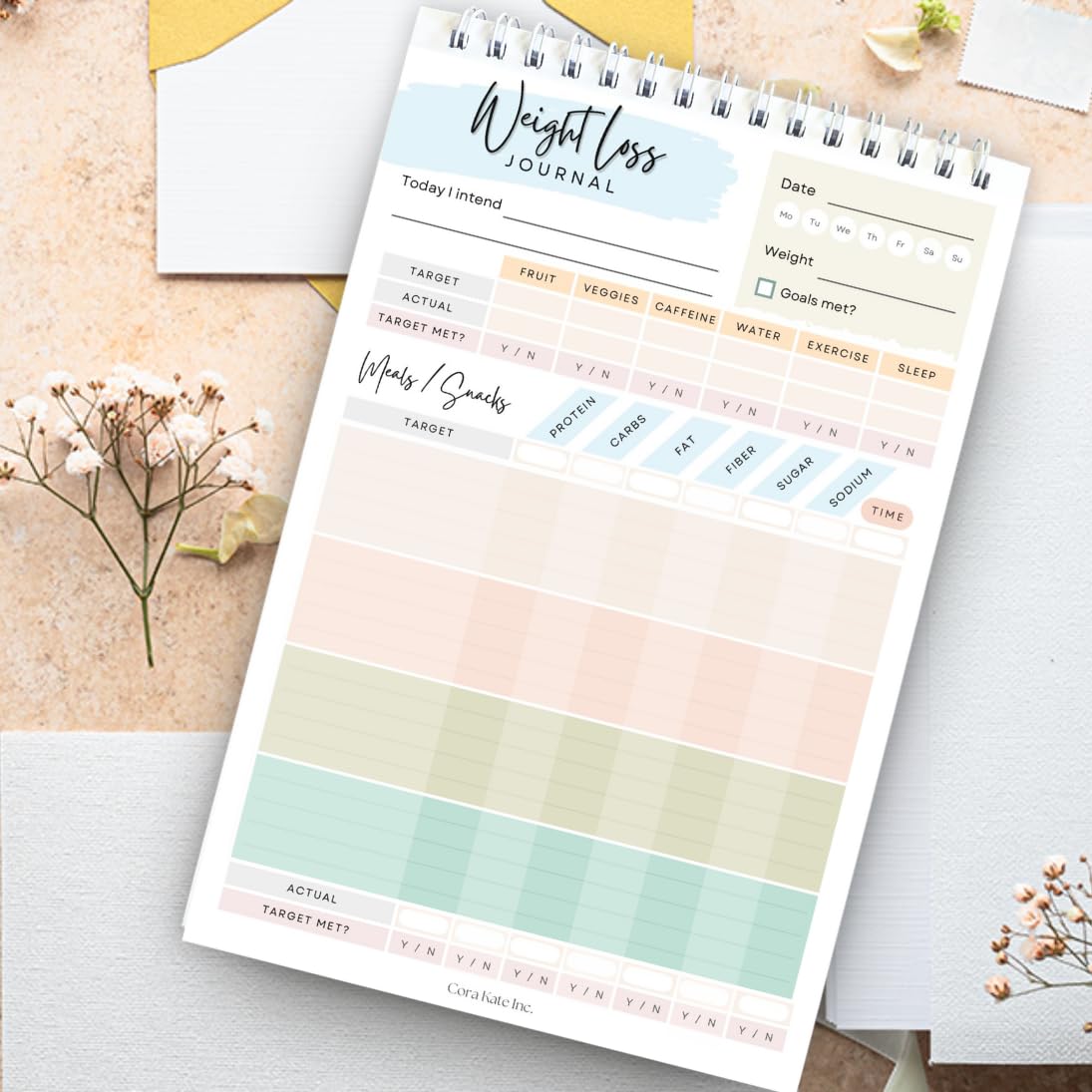 Food Journal for Women & Men – Daily Weight Loss Tracker, Fitness & Nutrition Planner, Diet Log Book for Tracking Meals, Calories, Workouts & Wellness Goals, 50 Double-Sided Pages, 5.5 x 8.5