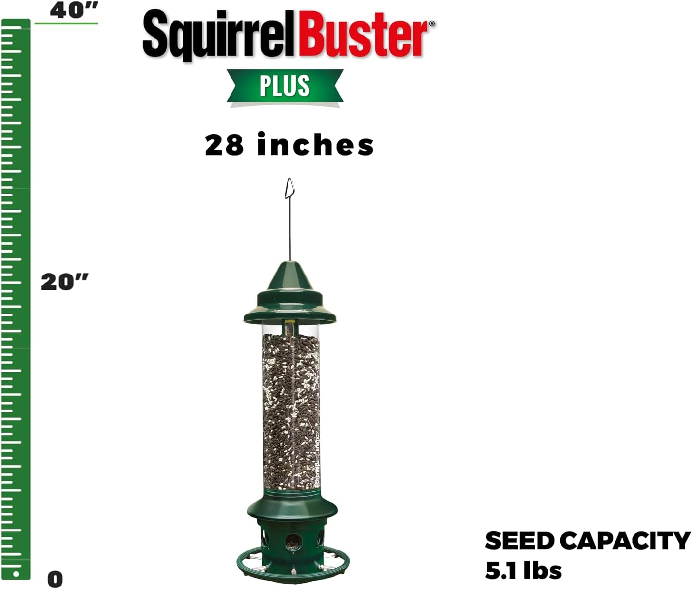 Squirrel Buster Plus Squirrel-proof Bird Feeder w/Cardinal Ring and 6 Feeding Ports, 5.1-pound Seed Capacity, Adjustable, Pole-mountable (POLE ADAPTOR SOLD SEPARATELY), Green