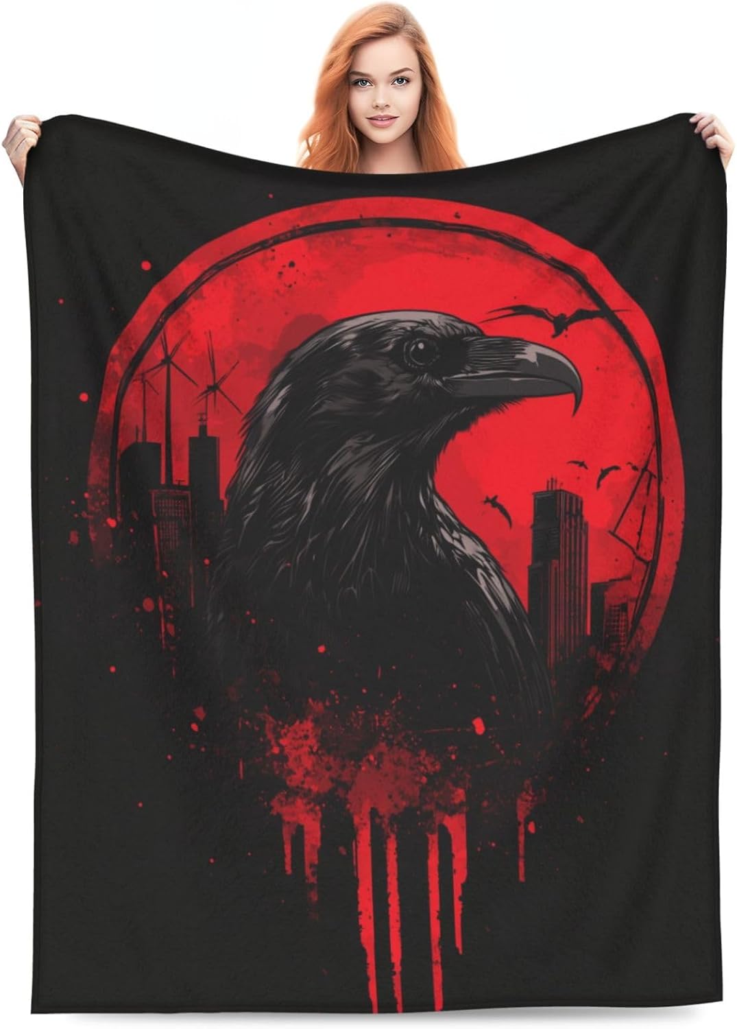 Raven Horror Blanket Flannel Throw Blanket Lightweight Soft Warm Cozy Travel Blanket for Bed Couch Sofa Living Room Bedroom Gift for Women Men Girls Boys All Season 60"x50"