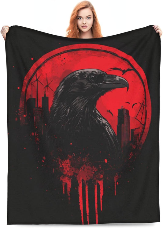 Raven Horror Blanket Flannel Throw Blanket Lightweight Soft Warm Cozy Travel Blanket for Bed Couch Sofa Living Room Bedroom Gift for Women Men Girls Boys All Season 60"x50"