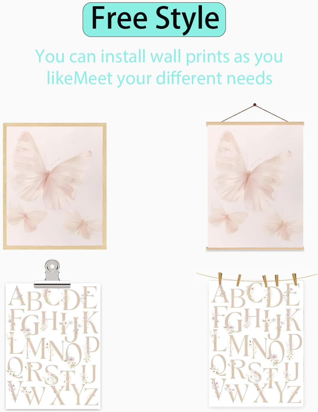 Coquette Girl Nursery Wall Art White Swan Preppy Painting Pink Butterfly Floral Pictures Aesthetic Canvas Posters Vintage Nursery Artwork for Girls Room Bedroom College Dorm 8x10 Inch Unframed