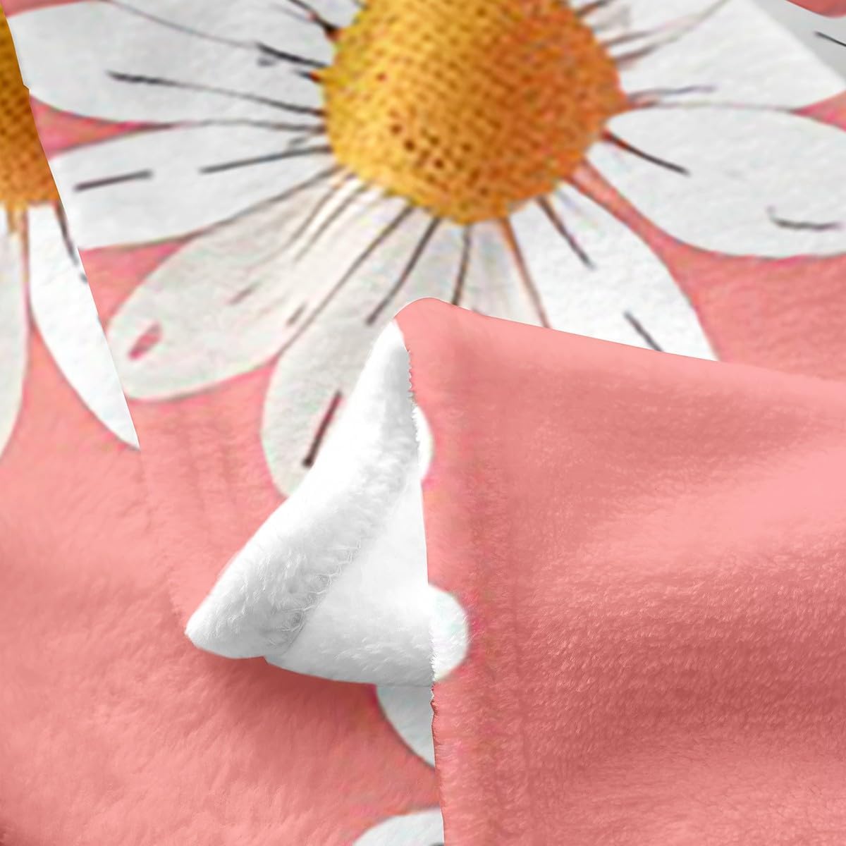 Feelyou Daisy Plush Throw Blanket Queen 90"x90" Natural Theme Flannel Fleece Blanket Botanical Floral Printed All Season Bed Blanket Blossom Flowers Pattern Blanket Room Decor Pink