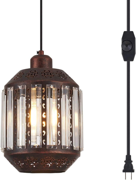 YLONG-ZS Boho Hanging Dimmable Lamp Plug in Black,Hanging Lights with Plug in Cord,Swag Lamp Plug in 16.4 FT Cord with Dimmable for Bedroom, Dining Room, Living Room,Entryway