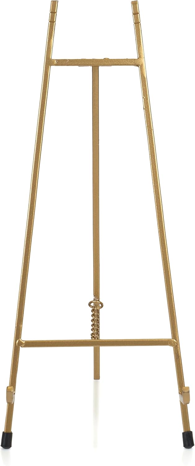 Red Co. 15” Tall Modern Metal Tripod Plate Stand and Art Holder Easel, Gold
