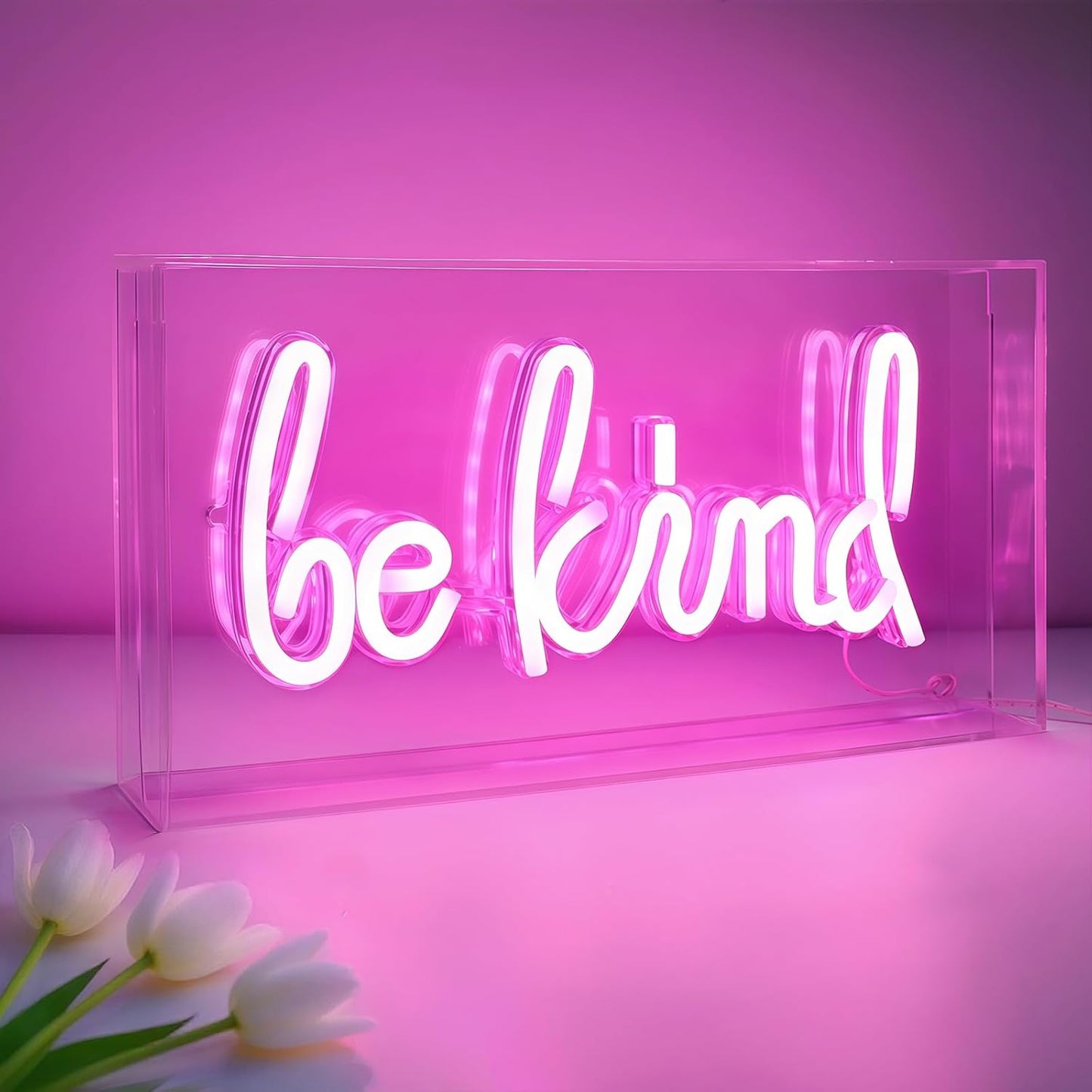 Be Kind Neon Sign, Desk Lightbox Be Kind Sign USB LED Neon with ON/OFF Switch, 3D Neon Light up Sign For Girls' Room, Bedroom, Pub, Hotel, Beach, Cocktail Bar, Christmas Gift Decor (Pink）