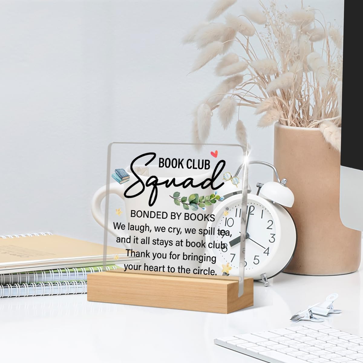 Thank You Gifts for Book Lovers Reader Bookish Book Club Acrylic Clear Desk Decorative Sign Library Reading Room Bookshelf Decor