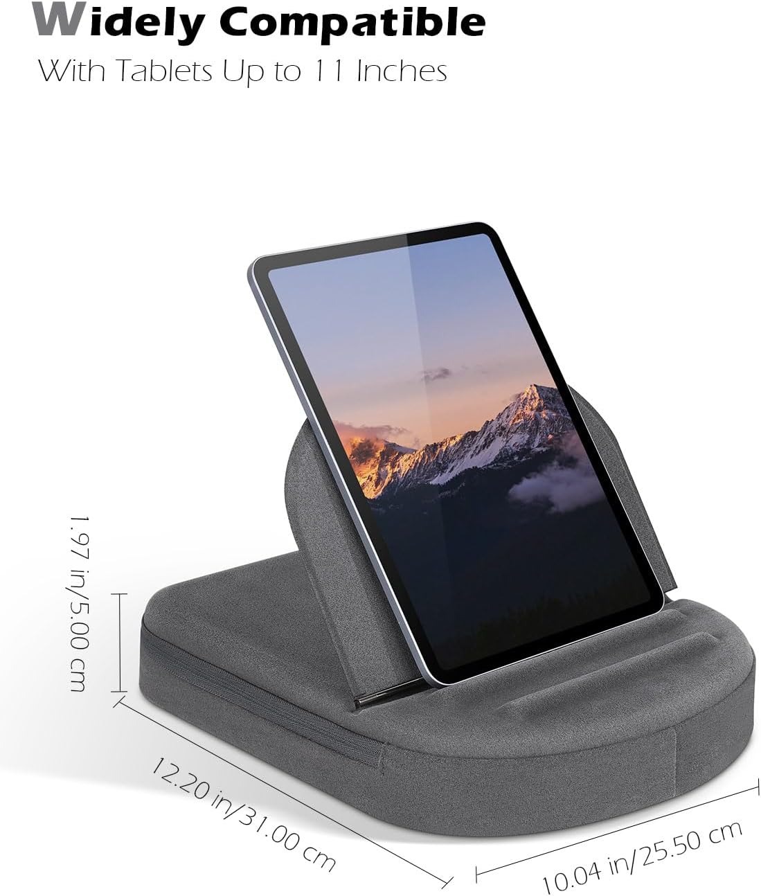 MoKo New Tablet Pillow Stand - Adjustable Viewing Angles Design, Tablet Pillow Holder for Lap/Bed/Desk, with Stylus Pen Holder, Compatible with iPad Pro 11/10.9/10.2 Up to 11", Phone, Book, Gray