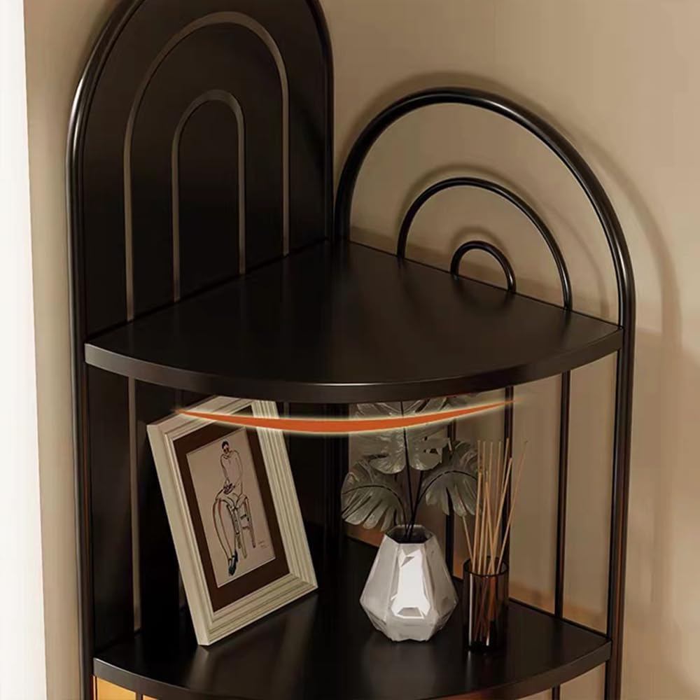 Black 5 Tier Metal Corner Shelf,Tall Industrial Corner Shelving Unit,Freestanding Corner Storage Rack for Small Spaces,Narrow Corner Bookshelf for Living Room,Bedroom,Bathroom