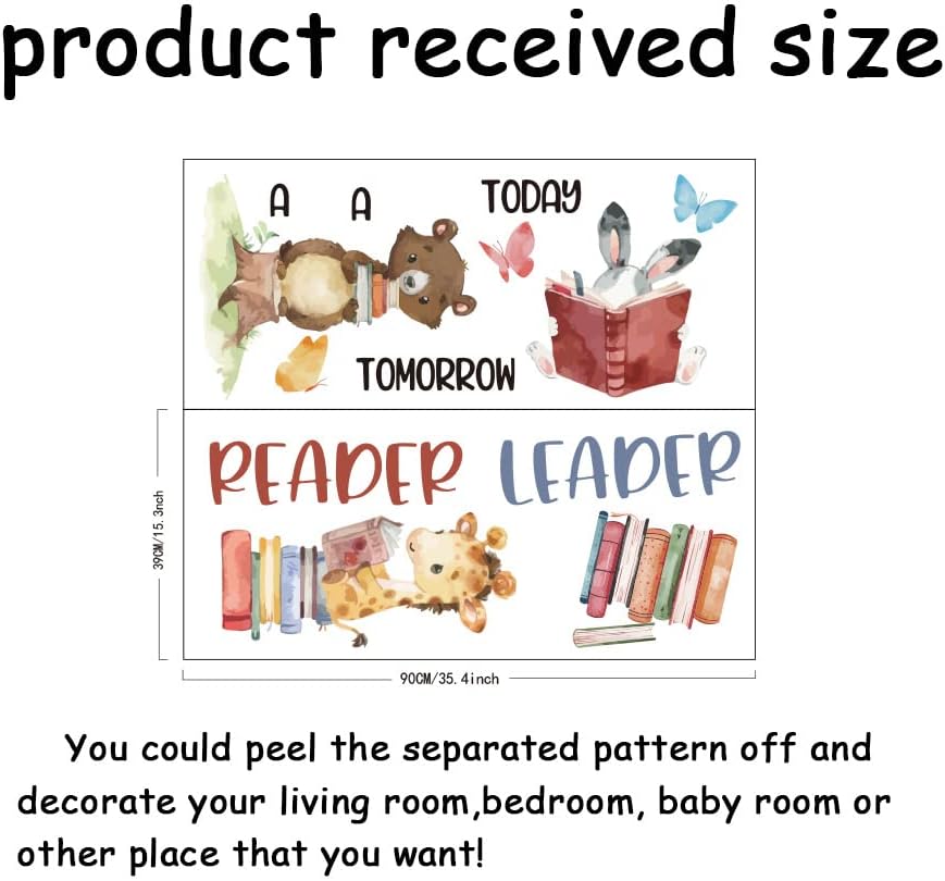 SUPERDANT Animals Reading Book Wall Sticker Inspirational Wall Decal Peel and Stick Classroom Vinyl Art Decals Read Corner Decor for Nursery Library Kids Room Study Room Decoration Back to School