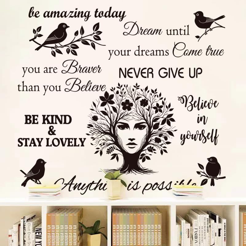 Inspirational Quote Wall Decals Vinyl Quotes Stickers Removable Positive Saying Wall Lettering Girl Tree Stickers Home Decor.