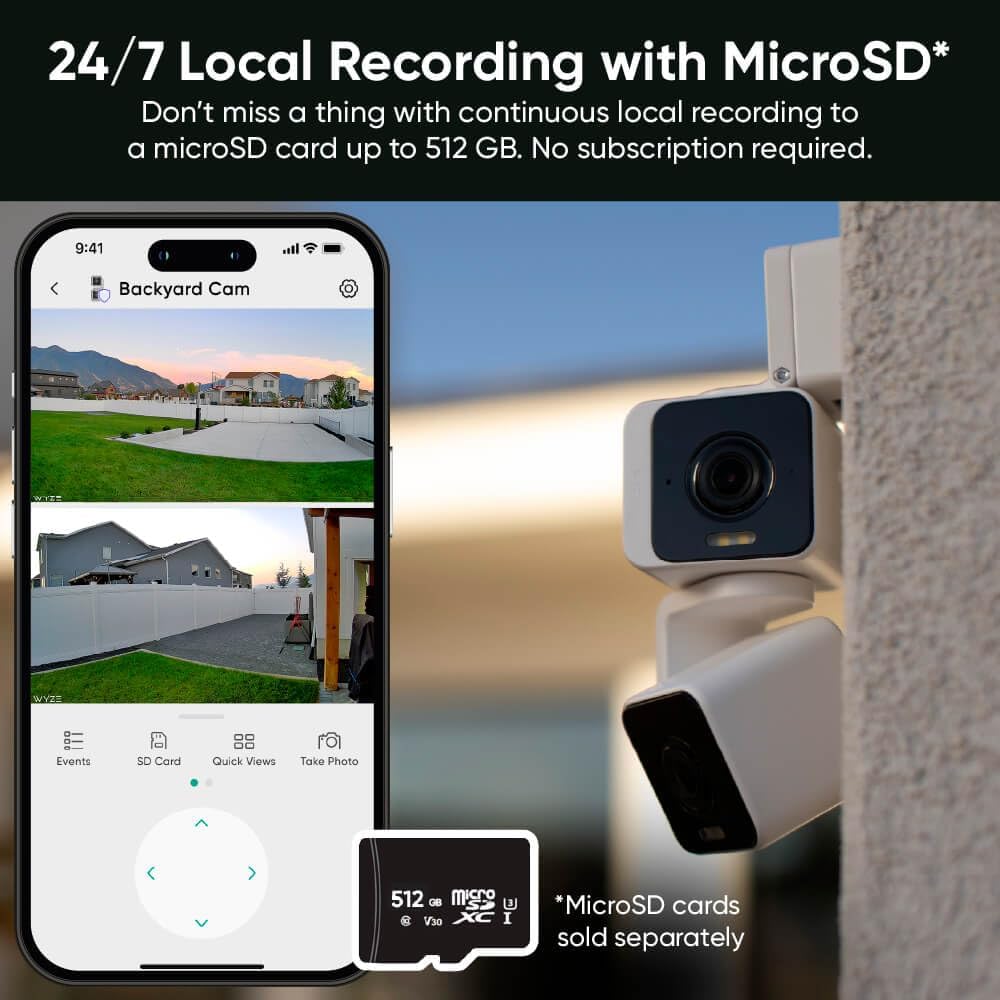 WYZE Duo Cam Pan Indoor/Outdoor IP65 2K 360° Pan/Tilt Smart Home Security Camera with Color Night Vision, Compatible with Alexa & Google Assistant, White