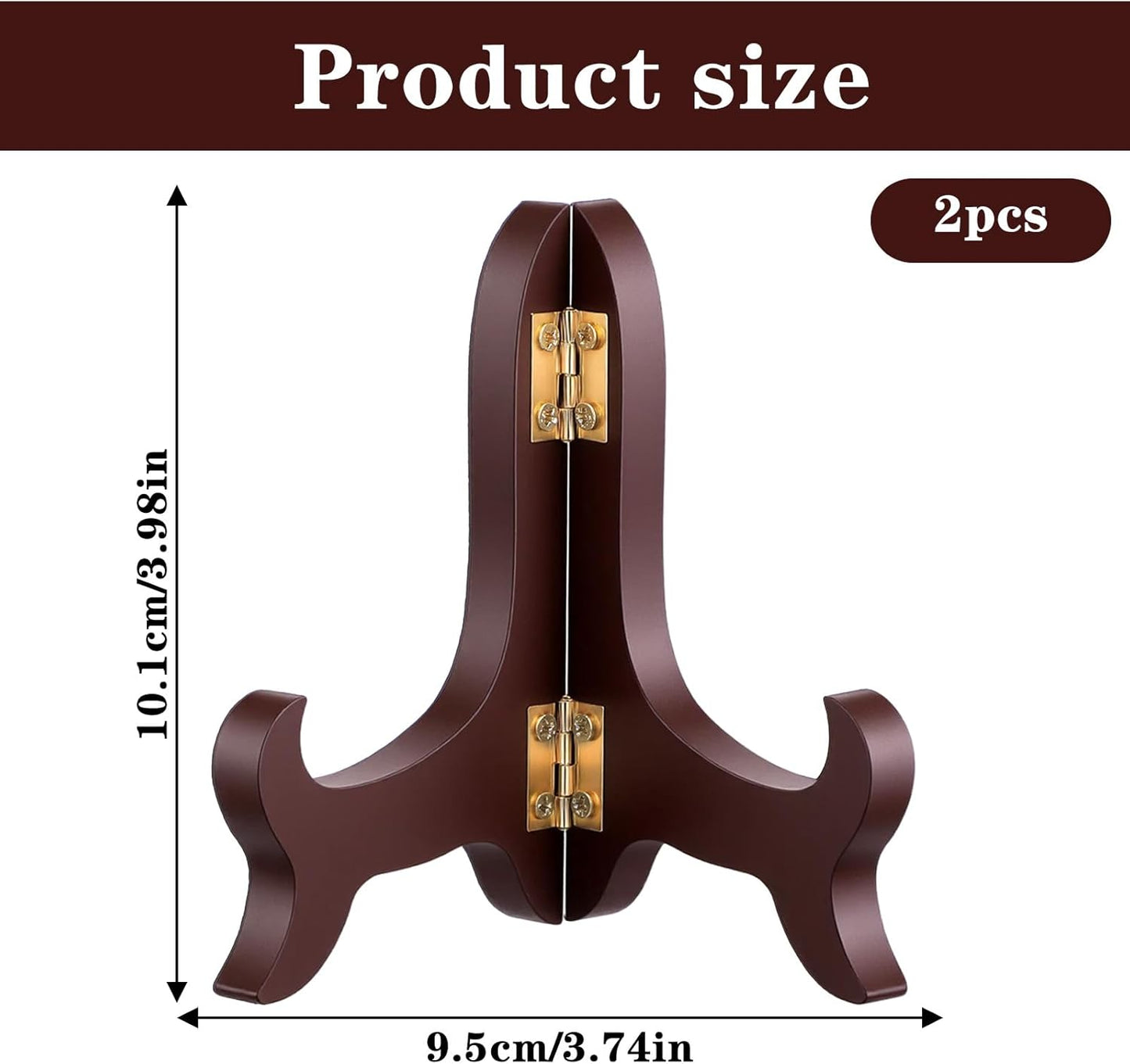 2 Pcs Wooden Plate Stands for Display, 4" Folding Decorative Plate Holder, Vintage Brown Picture Frame Stand, Small Book Stands for Display Picture Frame Book Dish Artwork Easels