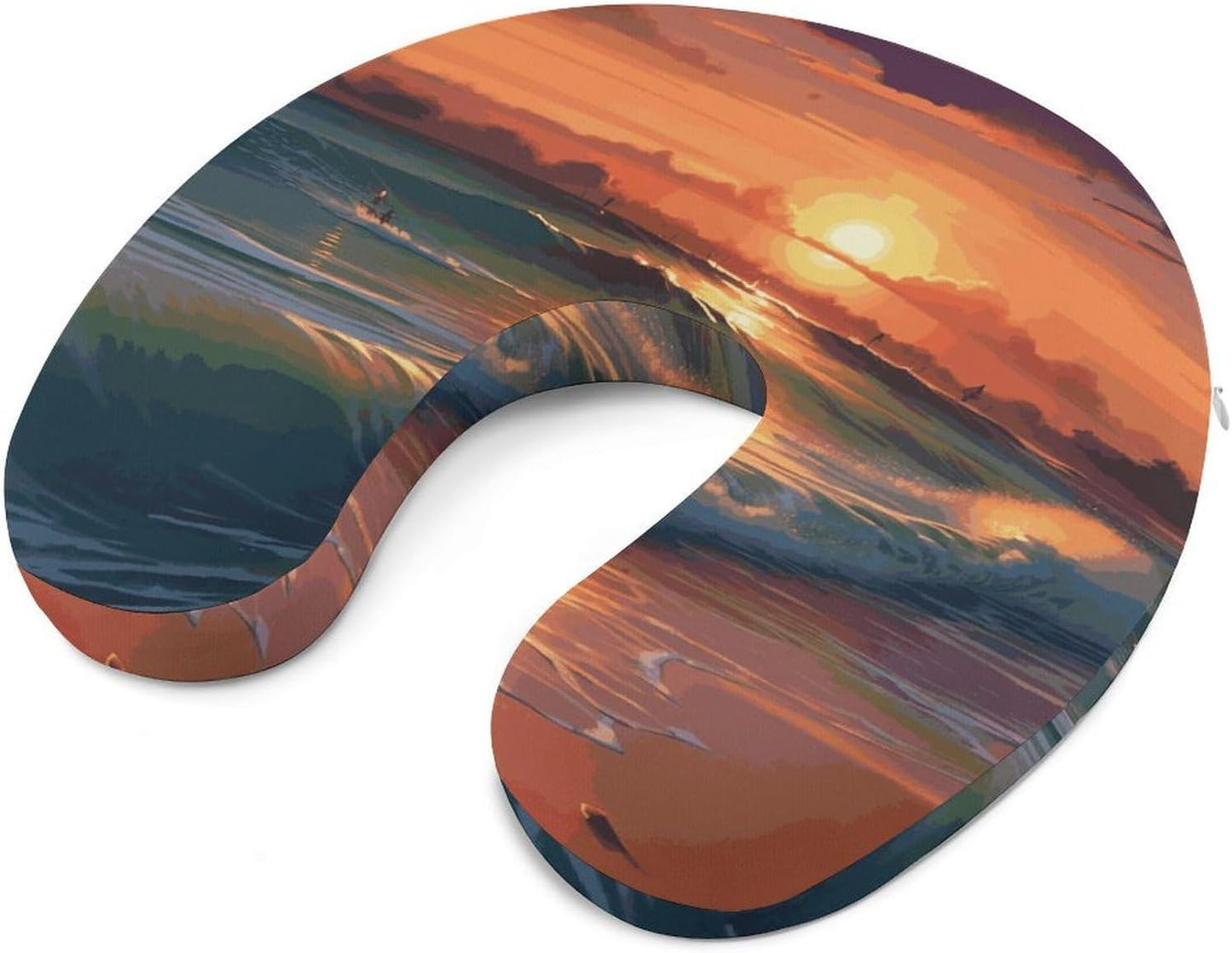 Sunset Seaside Neck Pillow Memory Foam U Shaped Pillows Portable Pillows for Shoulder Travel Head Support Pillow with Concealed Zipper for Airplane Car Home Office