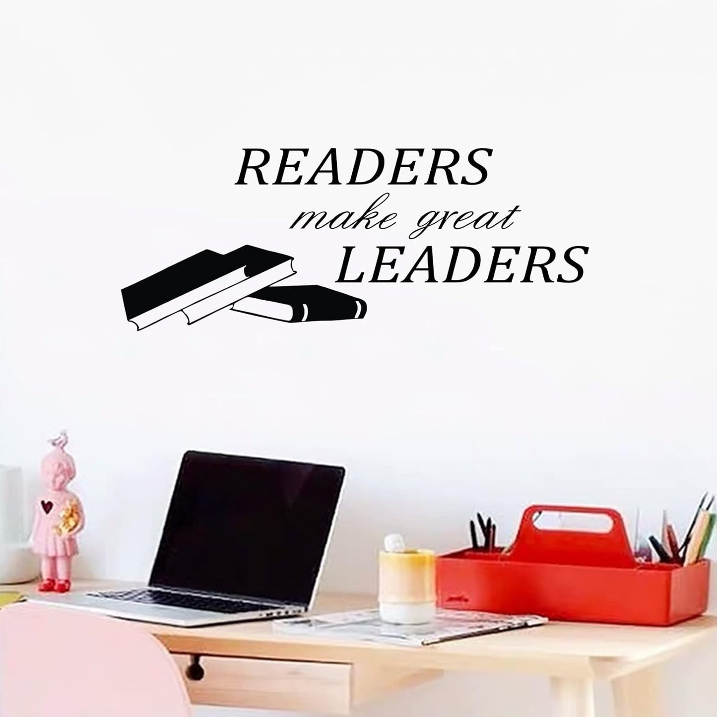 Wall Stickers, Wall Art Stickers, Non-Printing, for School Library and More, Inspirational Quotes Reading Corner, Home Vinyl Art Family Decor Sayings Words Signs, Readers Make Great Leaders 32"X12.5"