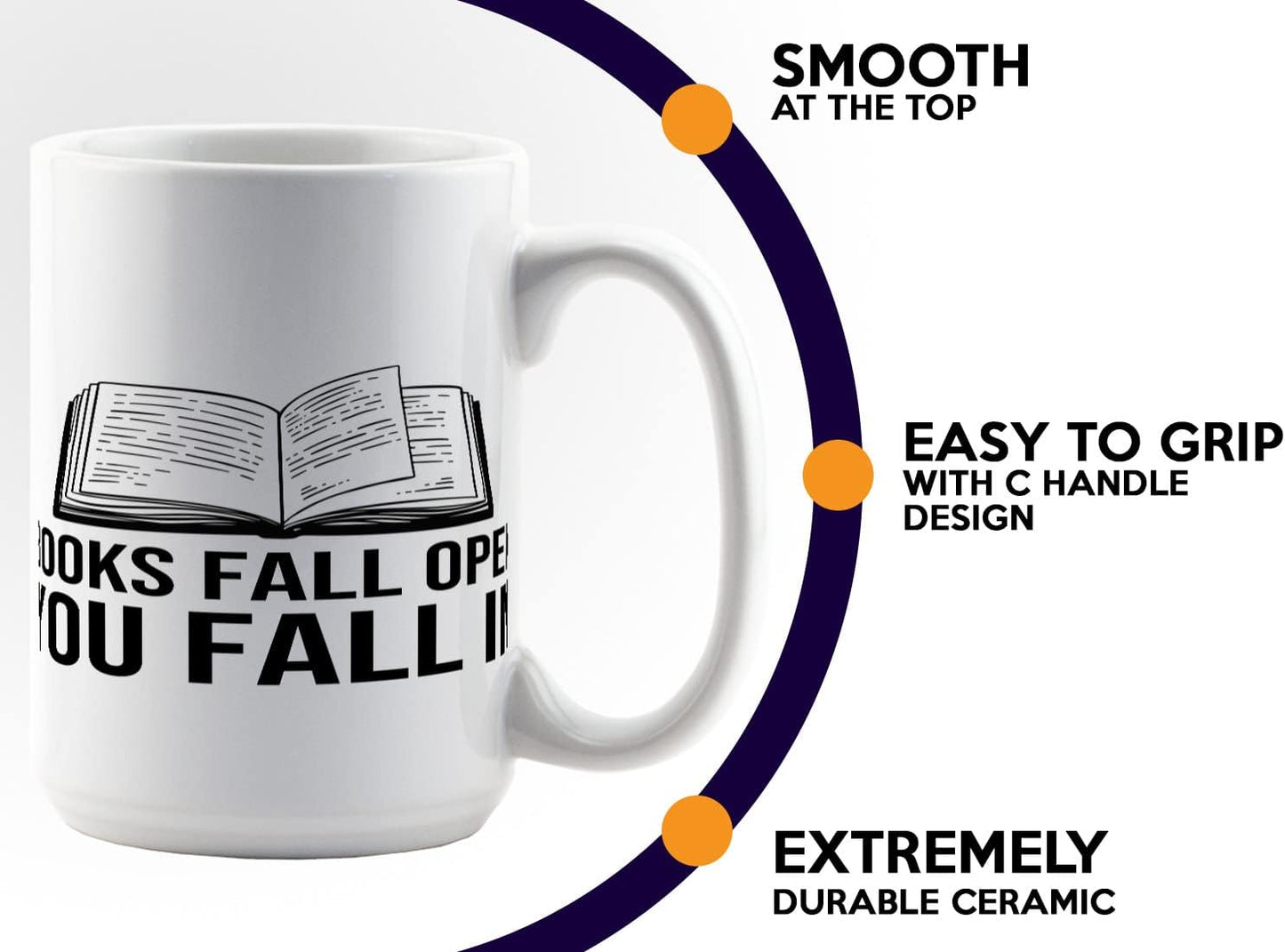 Book Lovers Coffee Mug 15oz White -Books fall open you fall in - Gift For Poets Bookish People Bibliophile Librarian Book Club Reader