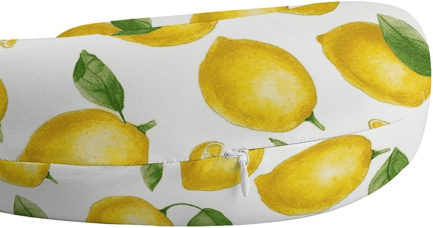 Yellow Lemon Neck Pillow Memory Foam U Shaped Pillows Portable Pillows for Shoulder Travel Head Support Pillow with Concealed Zipper for Airplane Car Home Office