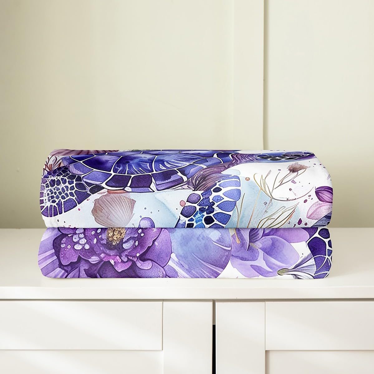 Manfei Sea Turtle Flannel Blanket Purple Flower Butterfly Throw Blanket Marine Animal Theme Cozy Throws for Bed Couch Sofa,Kids Boys Girls Room Decor,Soft and Breathable(40 x 50 Inches)