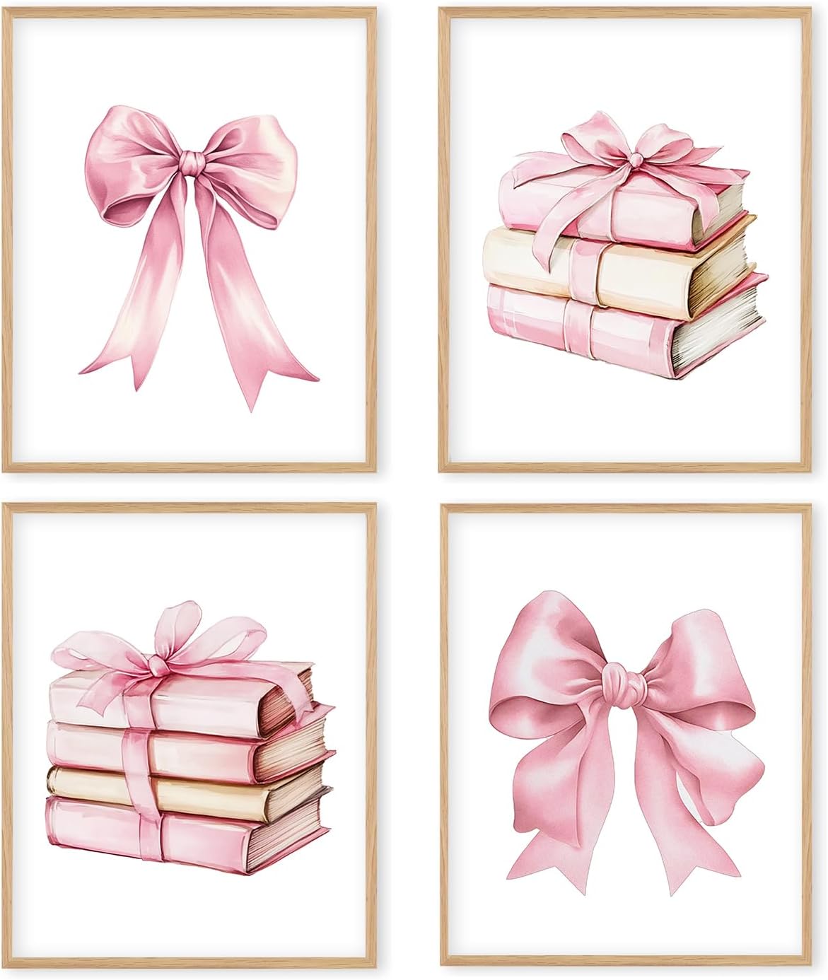 Boat Wades Coquette Pink Bow Unframed Wall Art Prints - Book Lover Reading Posters for Room Decor - Preppy Home Bedroom Classroom Library Wall Decor 8x10 Set of 4