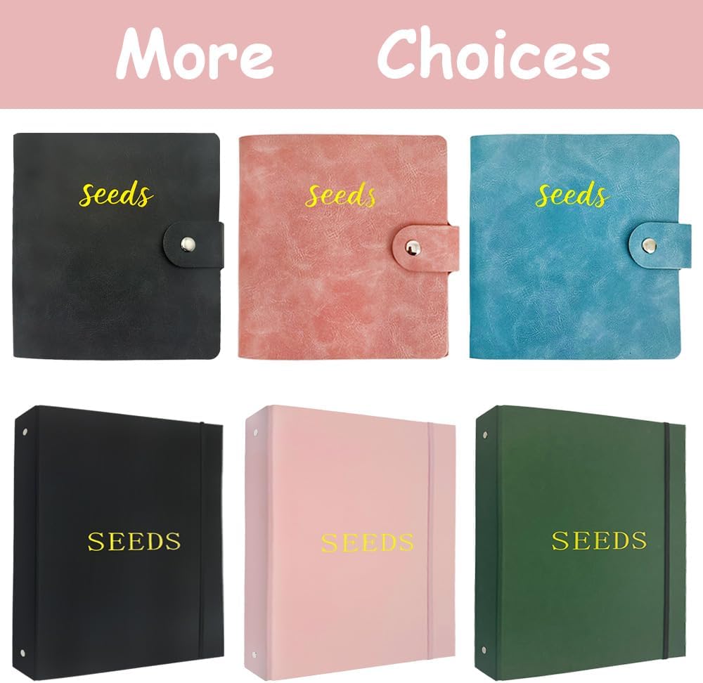 Seed Storage Organizer Binder,3 Ring Seed Packet Organizer with 100 Pockets(25 Pack Clear Sheet Protectors), Garden Seed Holder Book for Envelopes, Seed Saving Keeper, Pink