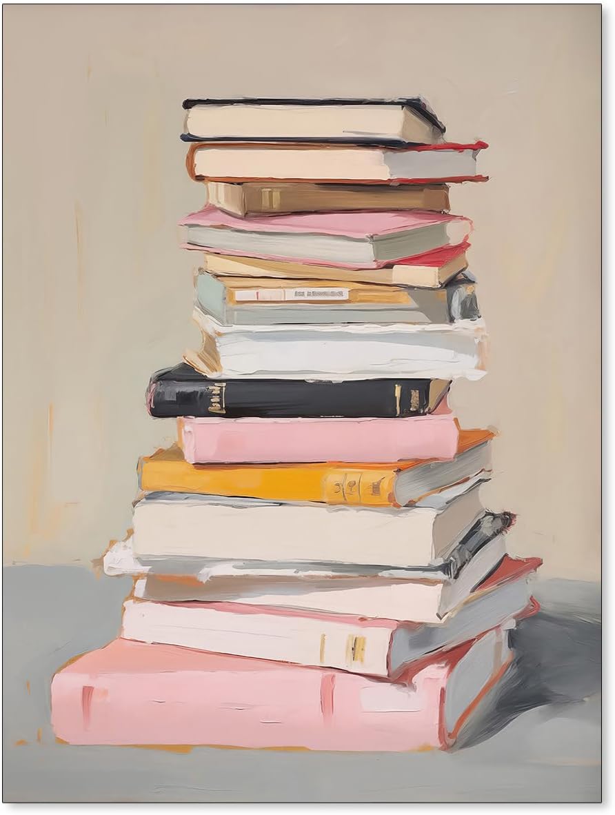 NLIEOPDA Trendy Book Posters Pink Paintings Aesthetic Book Canvas Wall Art Bookish Prints for Library Reading Room Wall Decor Bookworm Gifts 12x16 inch Unframed