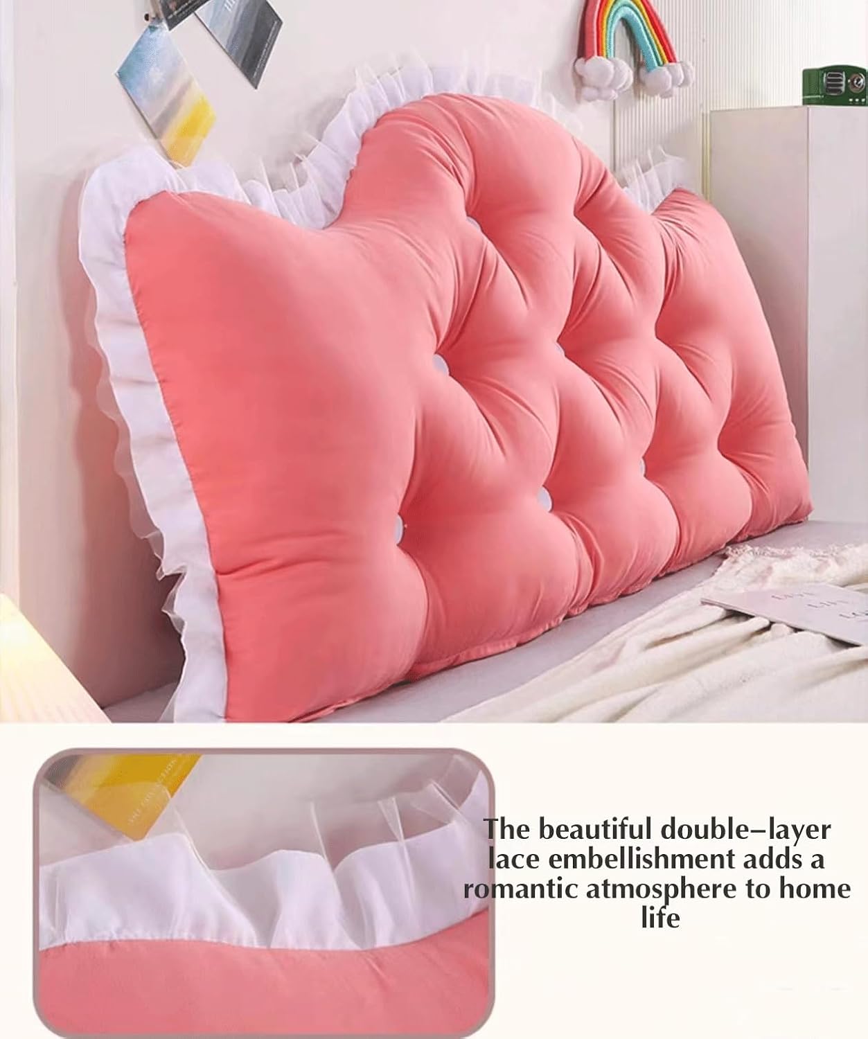 Large Headboard Pillow Bed Rest Wedge Pillow Lace Reading Pillow for Headboard Backrest Bolster Positioning Support Day Bed Bolster with Removable Cover(Size:79"/200cm,Color:C)