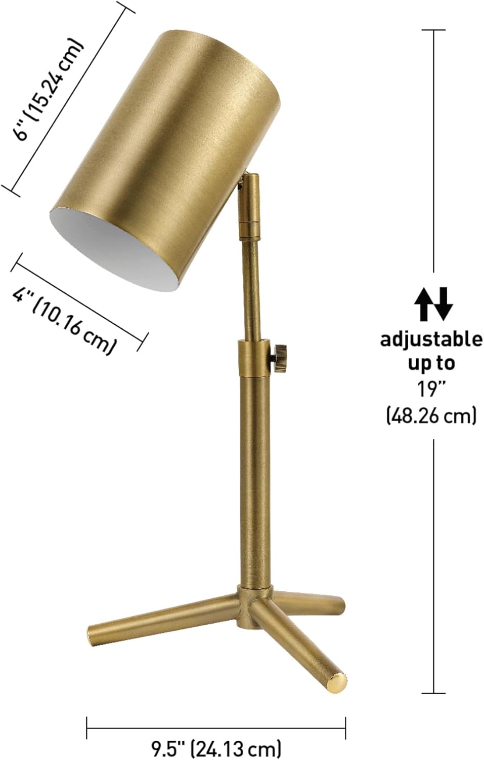 Globe Electric 52097 Pratt 18" Desk Lamp, Matte Brass Finish, Adjustable Height, in-Line Rocker On/Off Switch