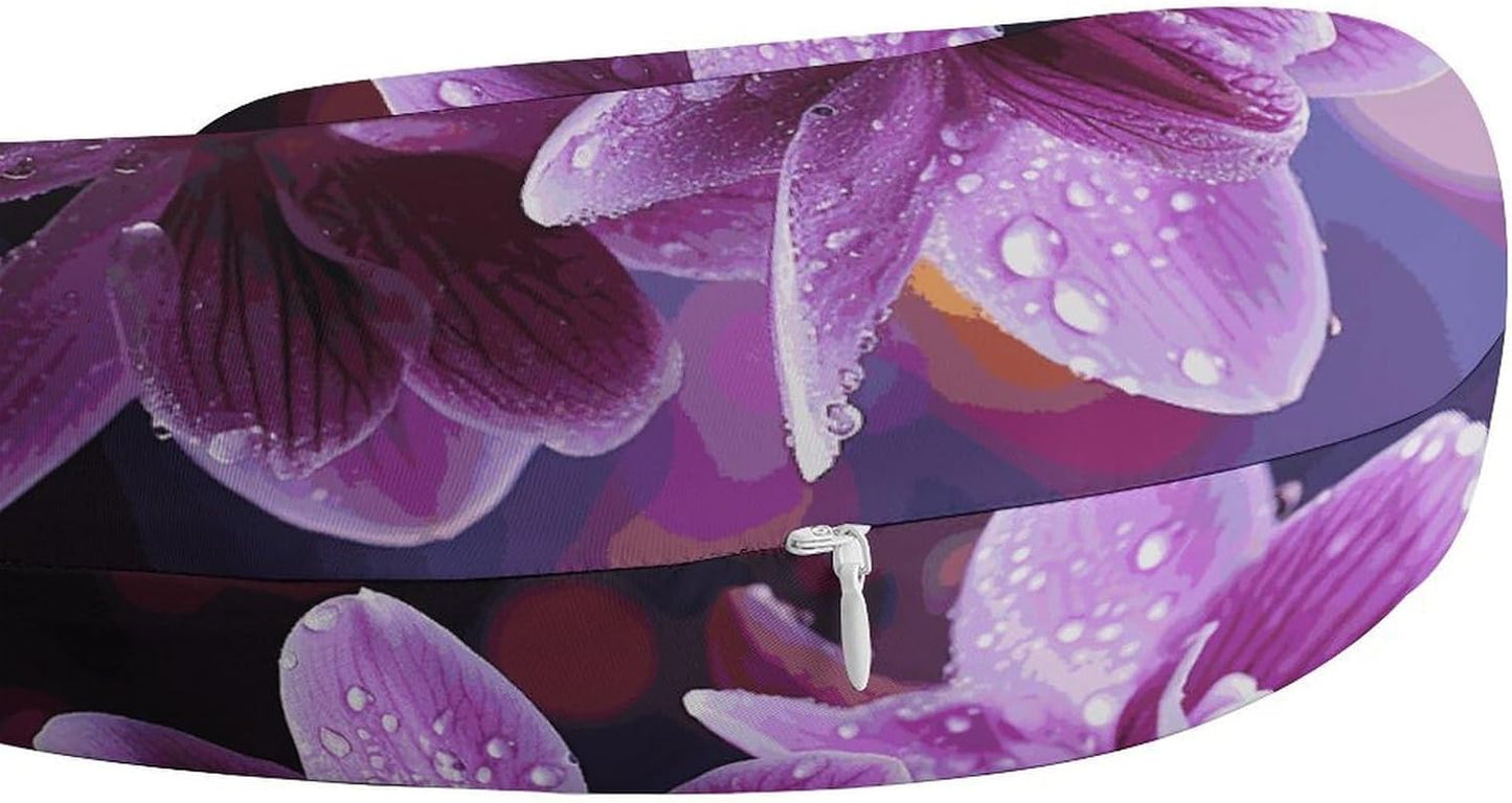 Purple Flower Neck Pillow Memory Foam U Shaped Pillows Portable Pillows for Shoulder Travel Head Support Pillow with Concealed Zipper for Airplane Car Home Office