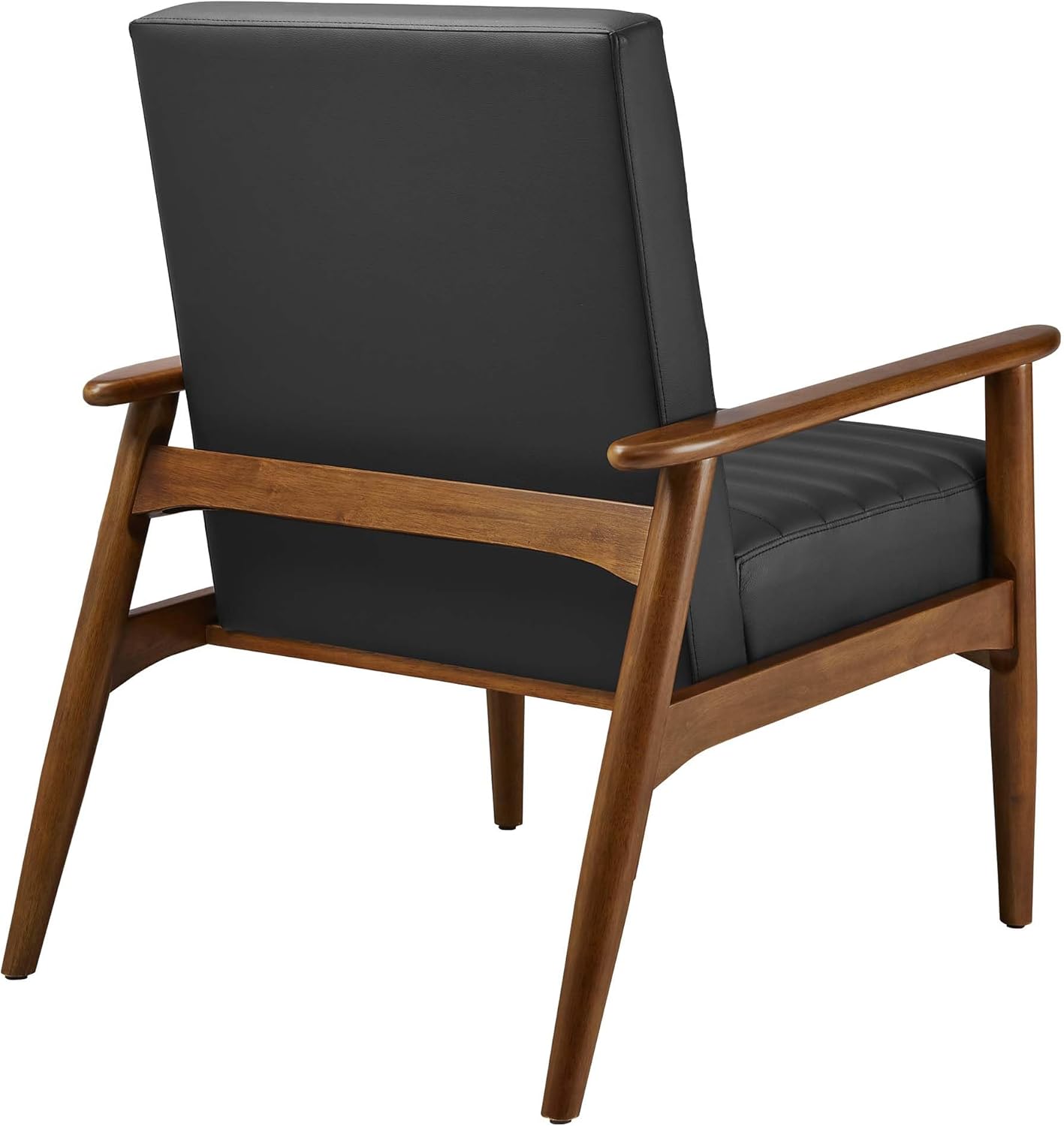 Modway Jensen Vegan Leather Accent Chair in Walnut Black - Mid-Century Modern Armchair with Solid Wood Legs & Armrest - Upholstered Faux Leather Single Side Chair - Reading Chair for Living Room