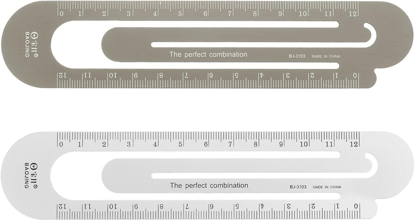 HARFINGTON Straight Ruler 12cm Metric Bookmark Clip Ruler Metal Aluminum Alloy Scale on Both Sides Measuring Scale Tool for Measure Study Reading Classroom Office, Silver Tone & Brown