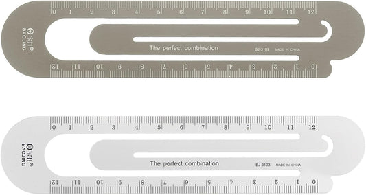 HARFINGTON Straight Ruler 12cm Metric Bookmark Clip Ruler Metal Aluminum Alloy Scale on Both Sides Measuring Scale Tool for Measure Study Reading Classroom Office, Silver Tone & Brown