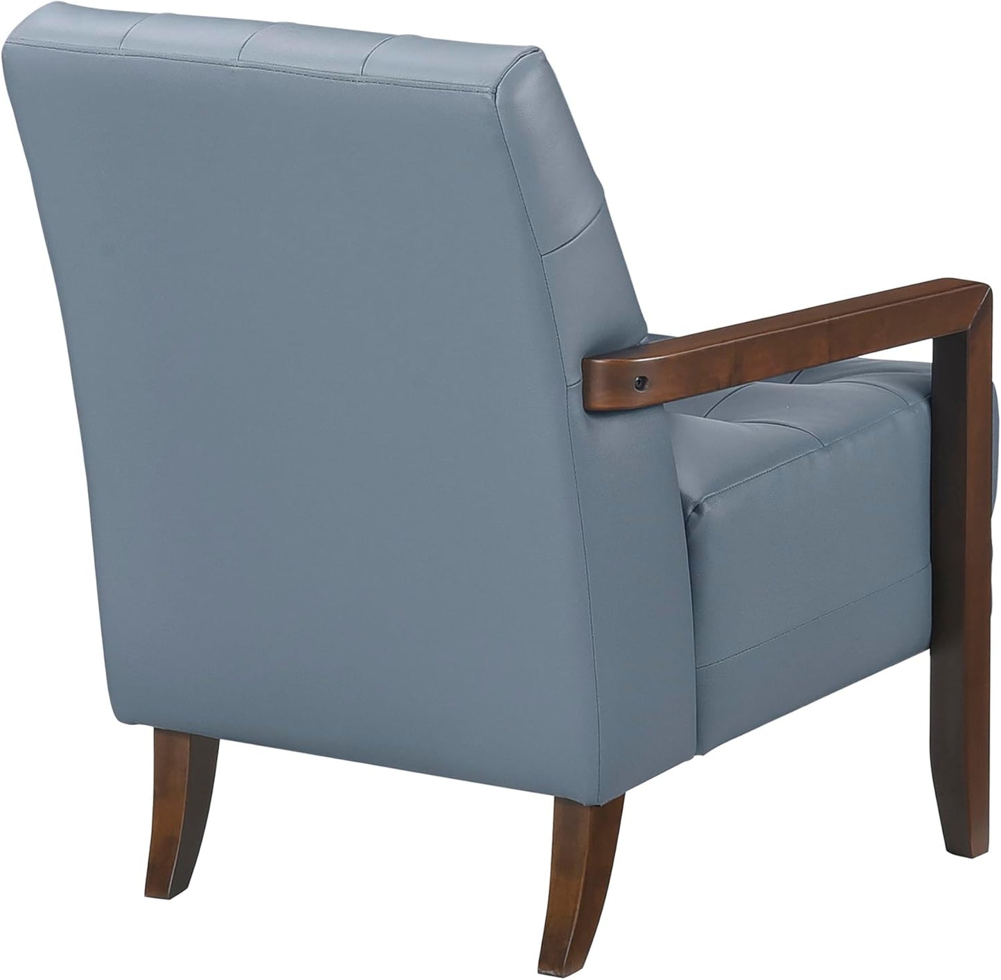 Lexicon Modern Accent Chair, Luxury Genuine Leather Match Living Room Chair with Tufted Cushions, Solid Wood Frame and Arm Rest, Comfy Upholstered Single Seat for Bedroom/Reading/Office, Blue
