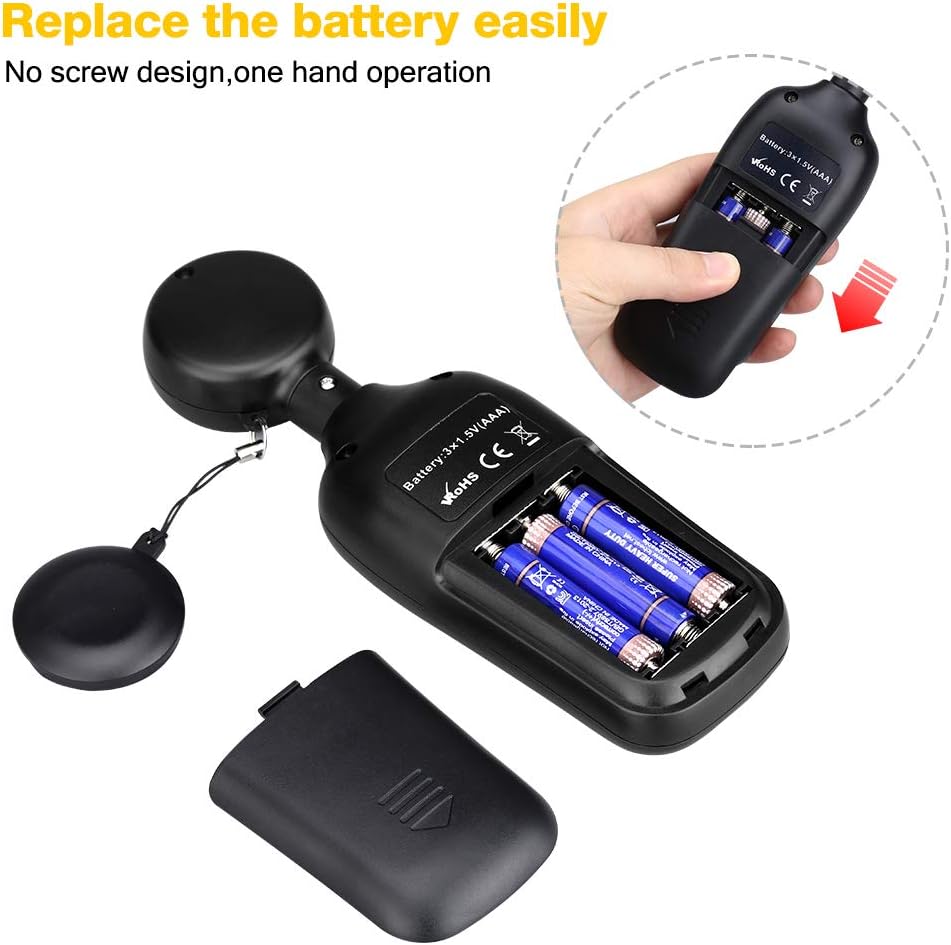 Light Meter Digital Illuminance Meter Handheld Ambient Temperature Measurer, Range up to 200,000 Lux, Luxmeter with 4 Digit Color LCD Screen