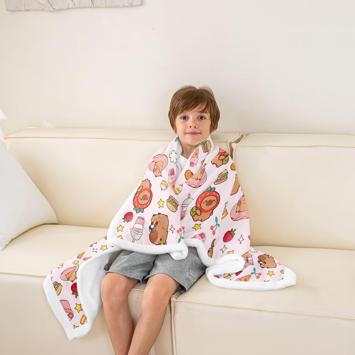 Feelyou Kawaii Capybara Sherpa Throw Blanket for Couch Capybara Gifts Super Soft Cozy Fleece Cartoon Blanket for Winter, Plush Throw Animals Lovers Baby 30"x40" All Season