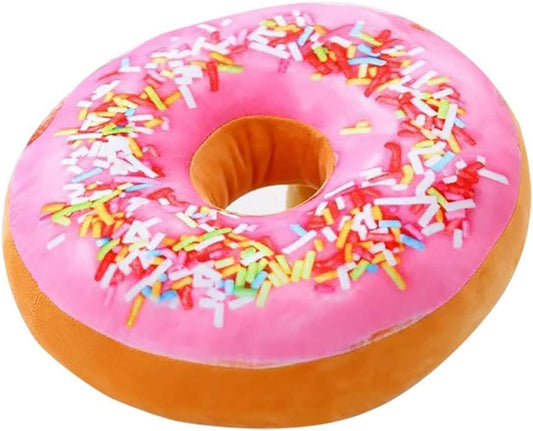 ChezMax Round Donut Pillow 16 Inch, Soft Decorative 3D Print Seat Pad Cushion, Comfortable Plush Funny Cute Food Shaped Stuffed Throw Pillow for Adult Couch Floor Chair Sofa Office-Pink Sugar