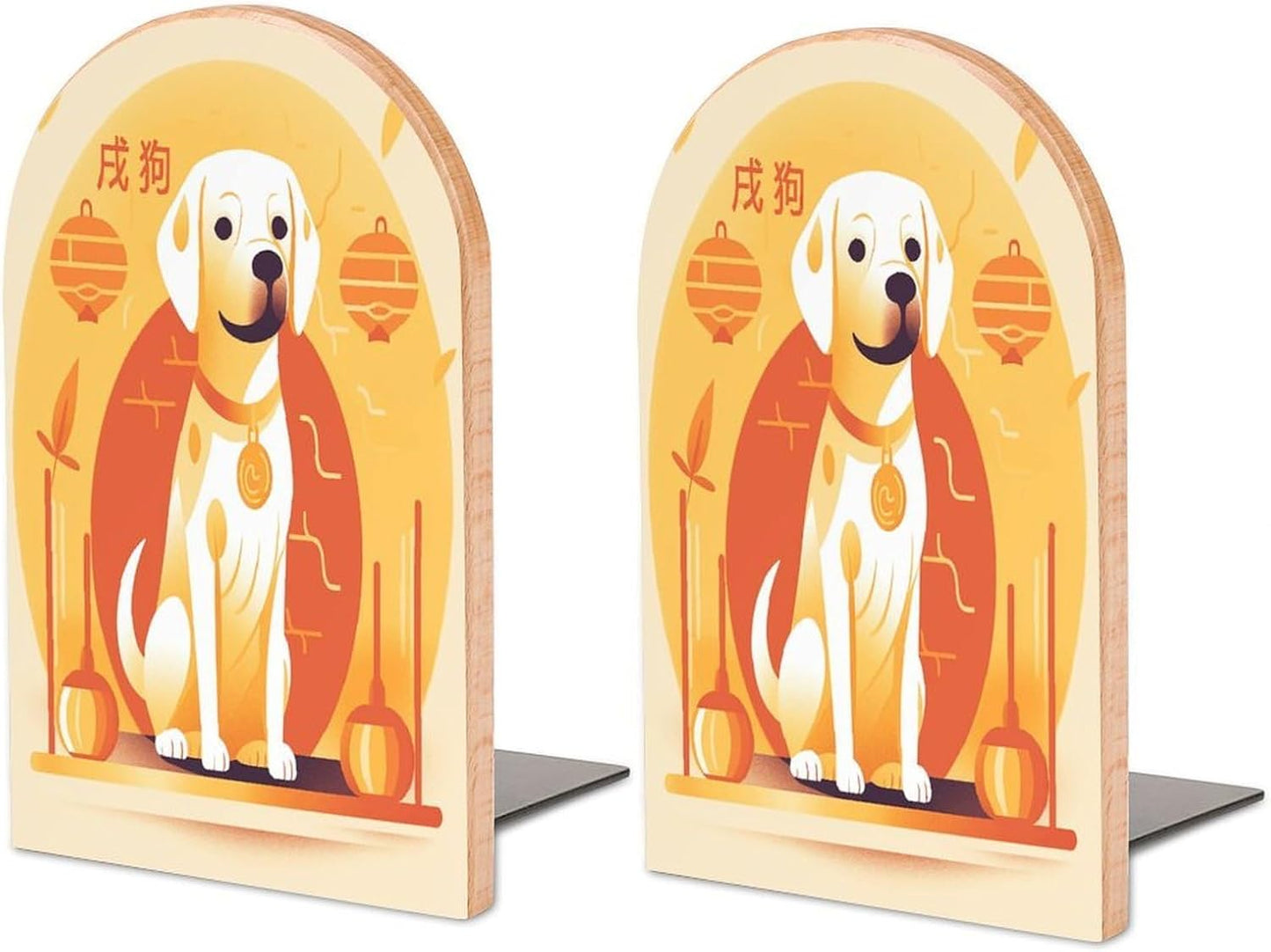 A Dog Sitting Bookend for Shelves Wooden Book End Large Size Sturdy Book Holders Stoppers with Metal Base for Bookshelves Slick Decorative Bookends Stands