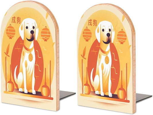 A Dog Sitting Bookend for Shelves Wooden Book End Large Size Sturdy Book Holders Stoppers with Metal Base for Bookshelves Slick Decorative Bookends Stands