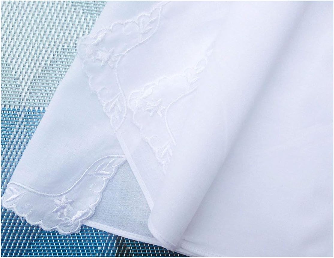 MileyMarla Ladies Embroidery Cotton White Handkerchiefs Lace Wedding Hankies