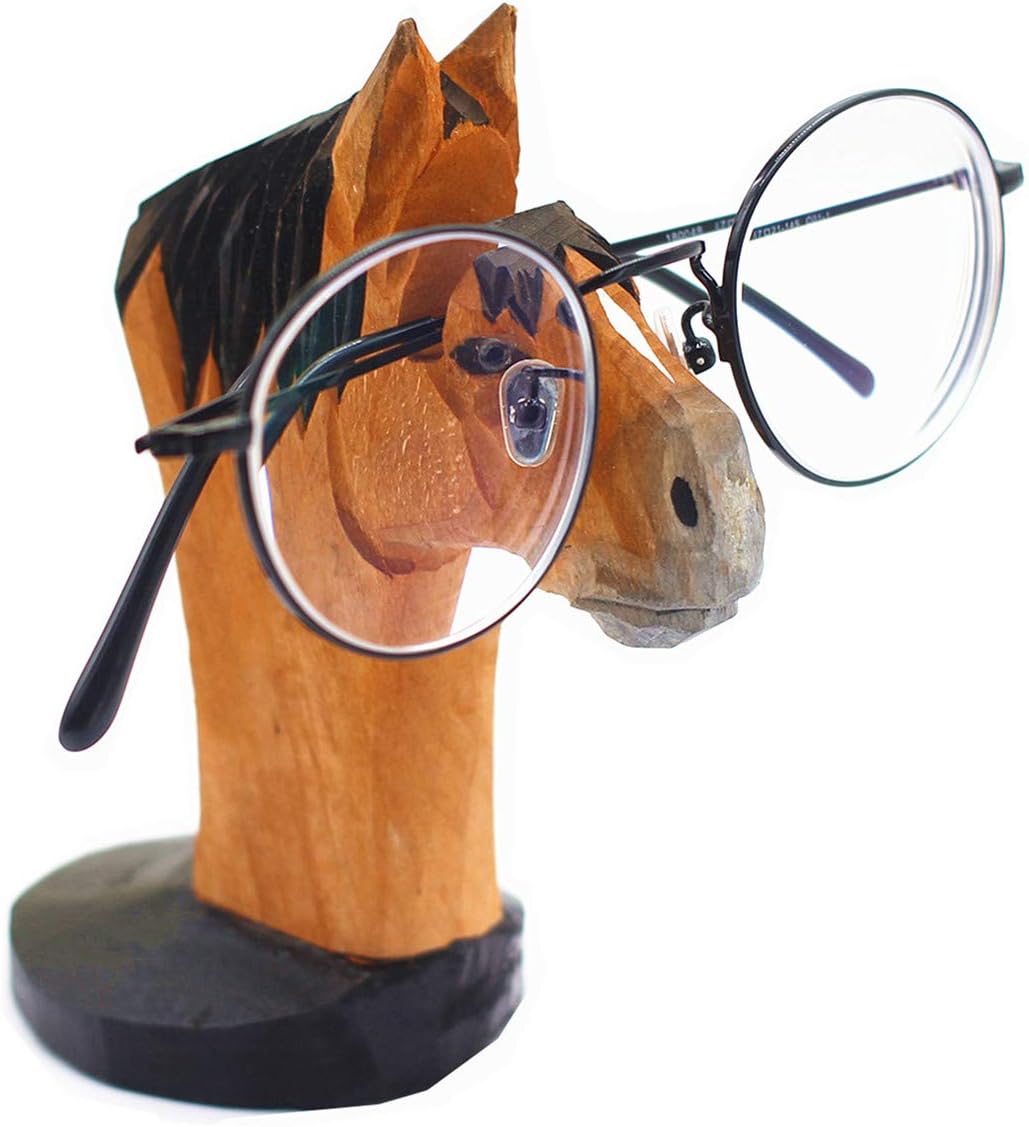 TANG SONG Creative Wood Hand Carved Eyeglass Holder Handmade Nose Horse Stand for Office Desk Home Decor Gifts