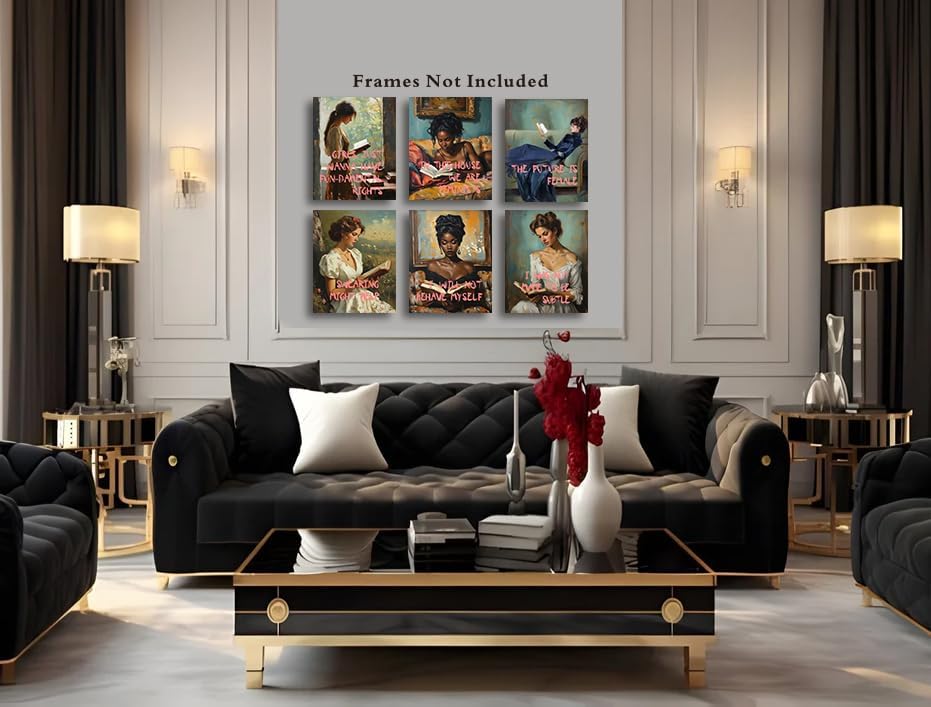 Vintage Feminist Wall Art,Woman Reading art print Poster,Inspirational Feminism Poster,Feminist Fine Art Prints,Motivational Quotes for Women-Decor for Bedroom,Living Room-Set of 6(8x10 in-Unframed)