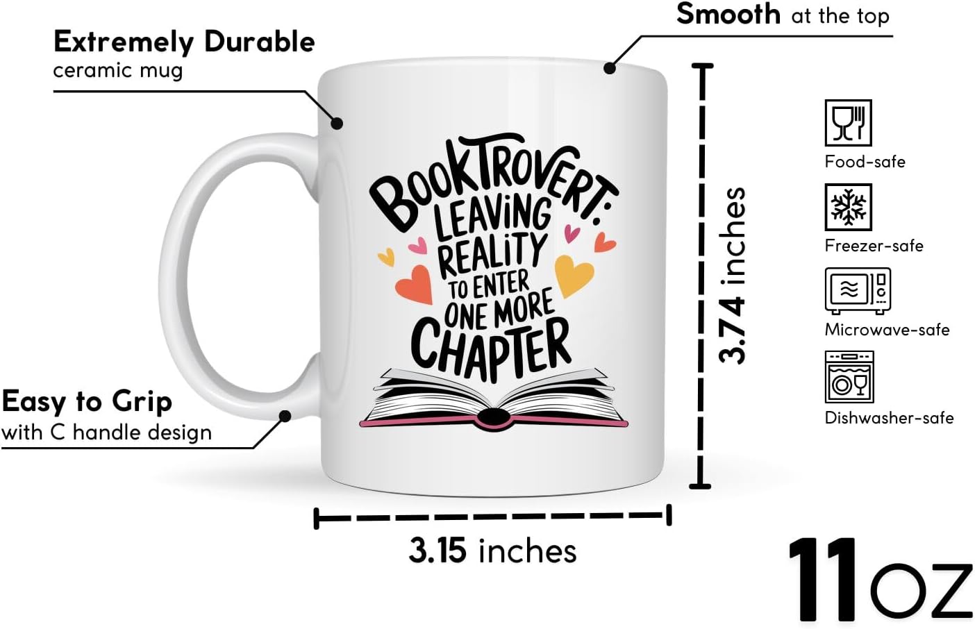 Book Lovers Coffee Mug 11oz White -Booktrovert Chapter - Gift for Book Club Bookworm Bookish Reading Nerdy Avid Readers Women