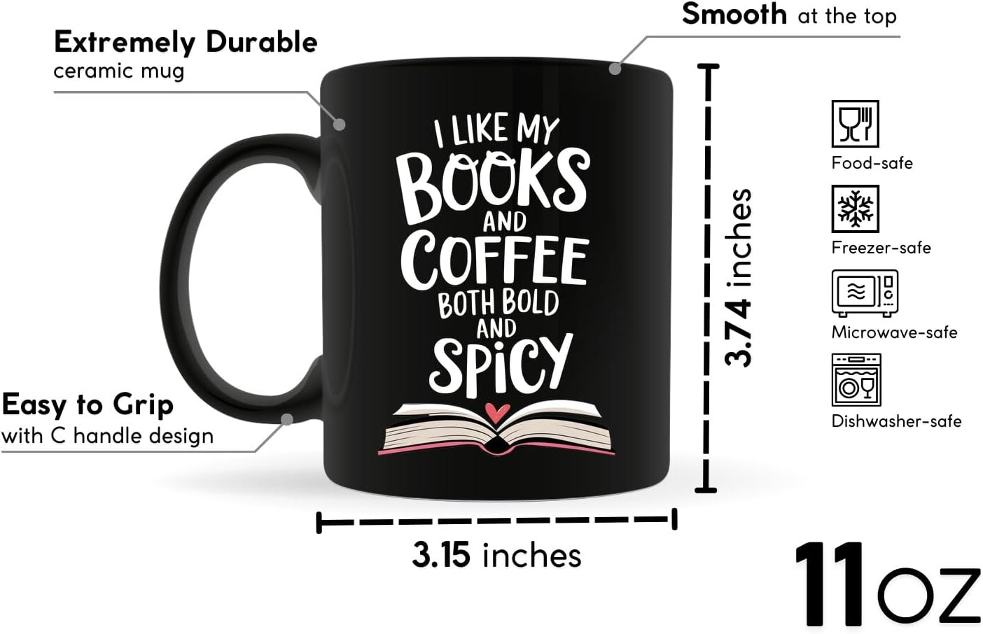 Book Lovers Coffee Mug 11oz Black -Bold Spicy - Gift for Book Club Bookworm Bookish Reading Nerdy Avid Readers Women